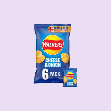 Walkers Cheese & Onion Multipack Crisps 6x25g - Classic Savory Snack Packs